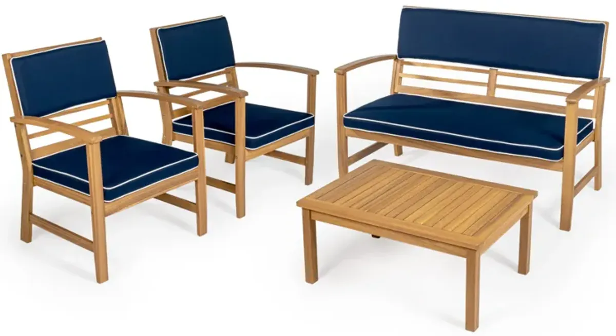 Barclay 4-Piece Modern Coastal Acacia Wood Conversation Outdoor Patio Set with Cushions
