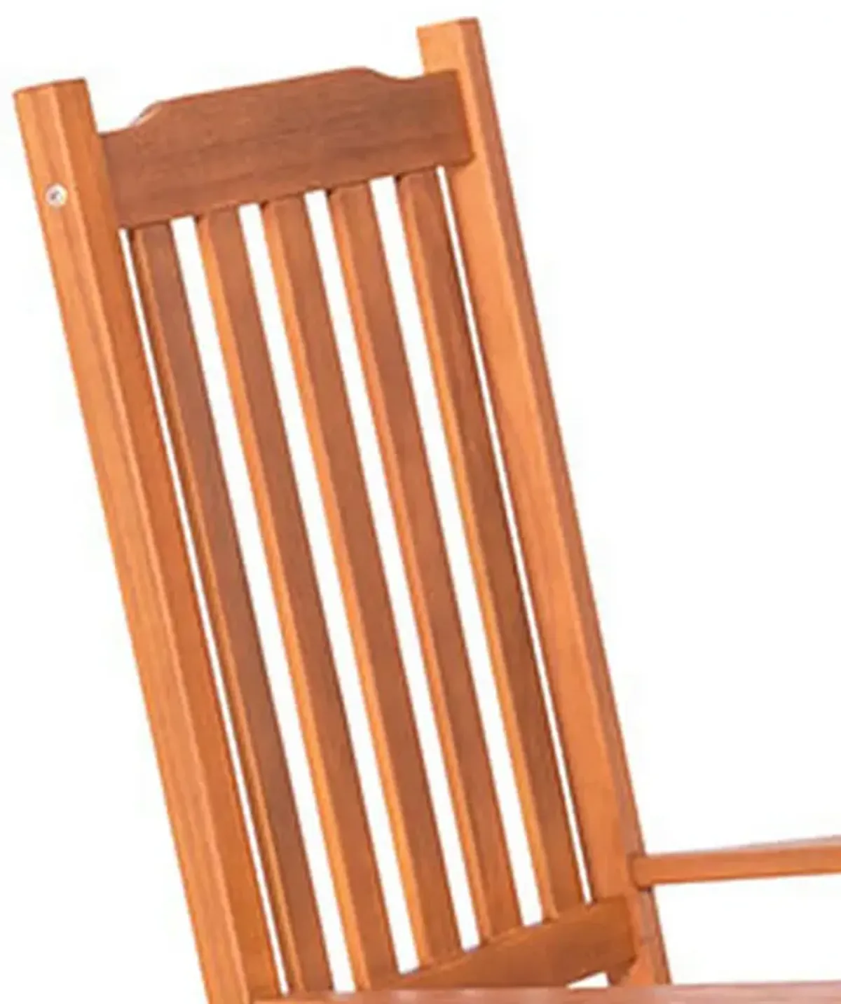 33 Inch Outdoor Rocking Chair, Natural Brown Wood, Slatted, Wide Armrests - Benzara