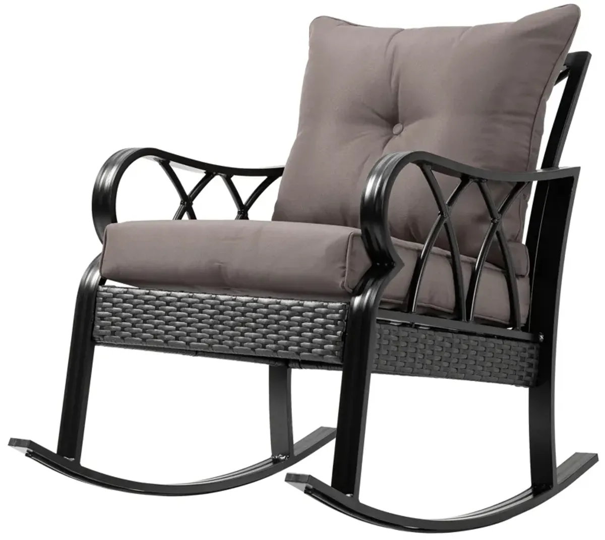 Outsunny Outdoor Wicker Rocking Chair with Padded Cushions, Aluminum Furniture Rattan Porch Rocker Chair w/ Armrest for Garden, Patio, and Backyard, Gray