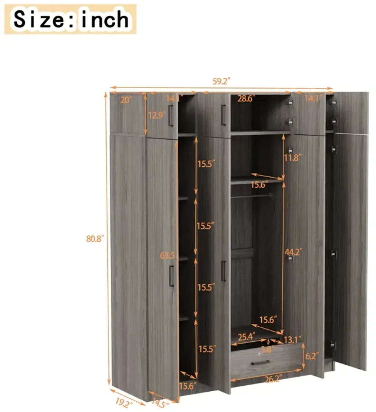 Merax 4-Door Wardrobe with 1 Drawer and Top Cabinets