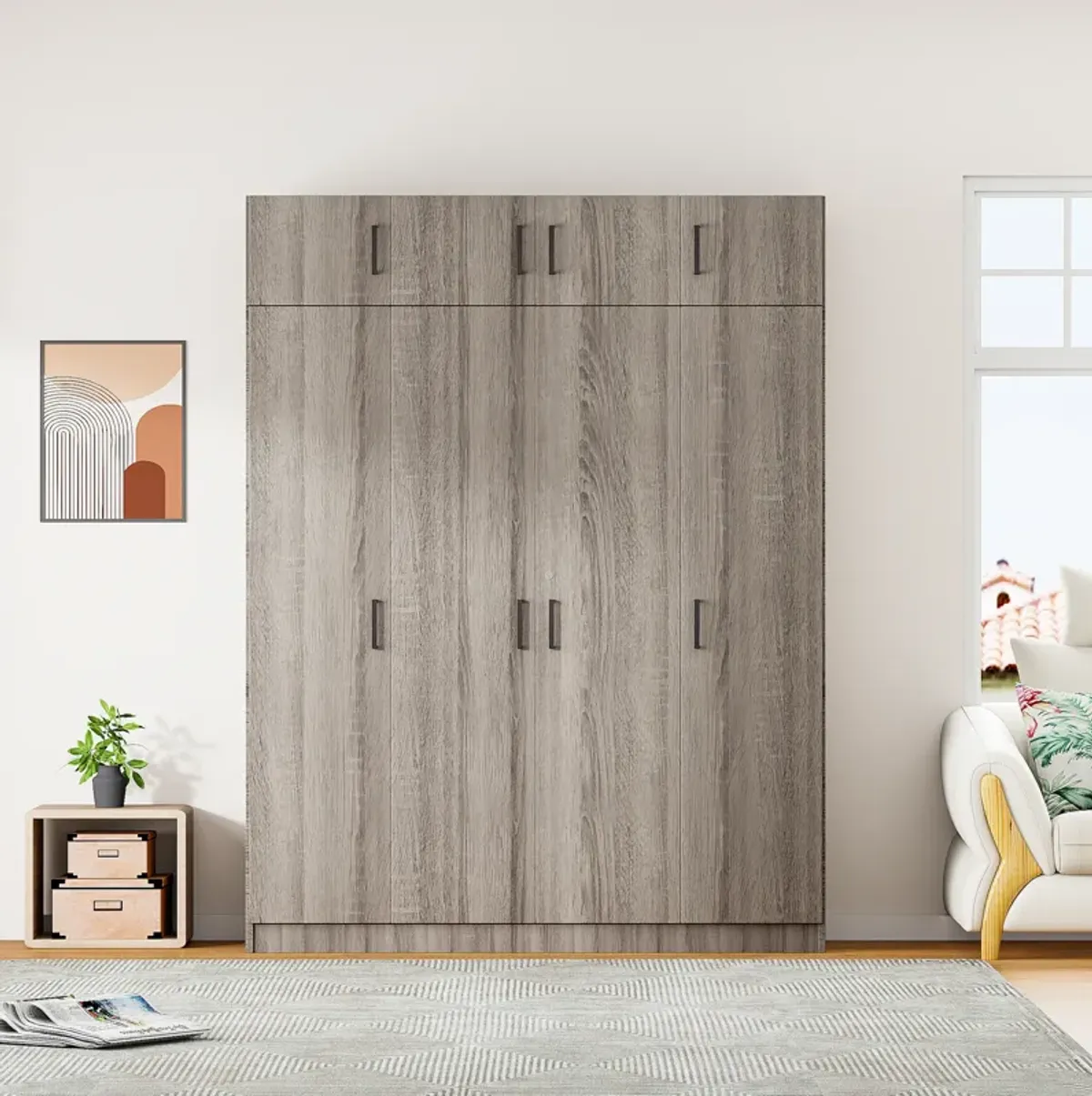 Merax 4-Door Wardrobe with 1 Drawer and Top Cabinets