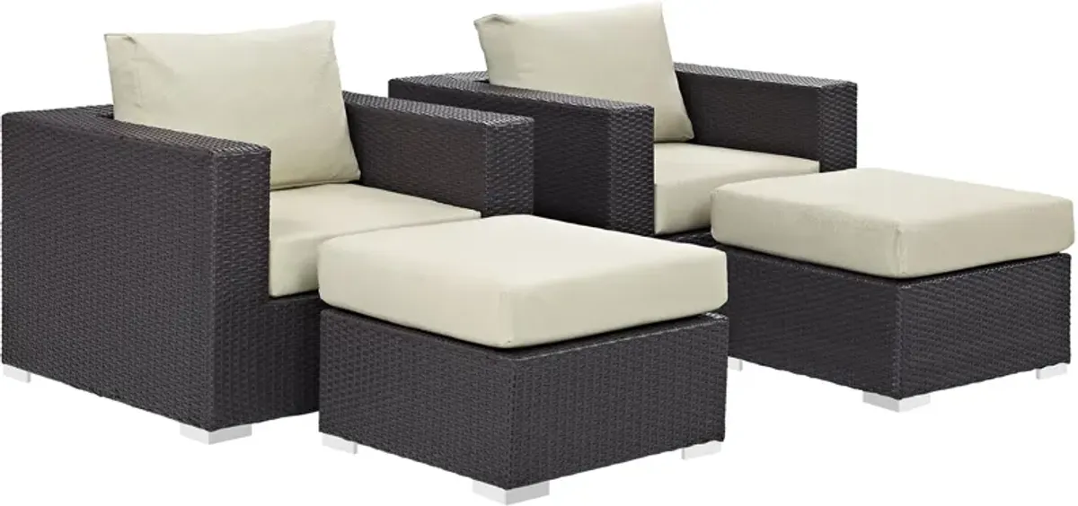 Convene 4 Piece Outdoor Patio Sectional Set - Espresso Beige