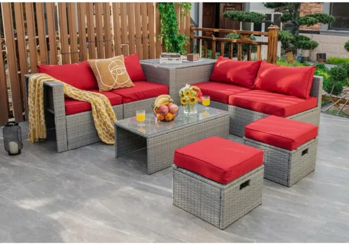 Hivvago 8 Pieces Patio Rattan Furniture Set with Storage Waterproof Cover and Cushion