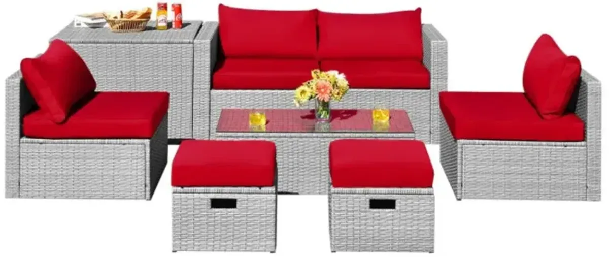 Hivvago 8 Pieces Patio Rattan Furniture Set with Storage Waterproof Cover and Cushion