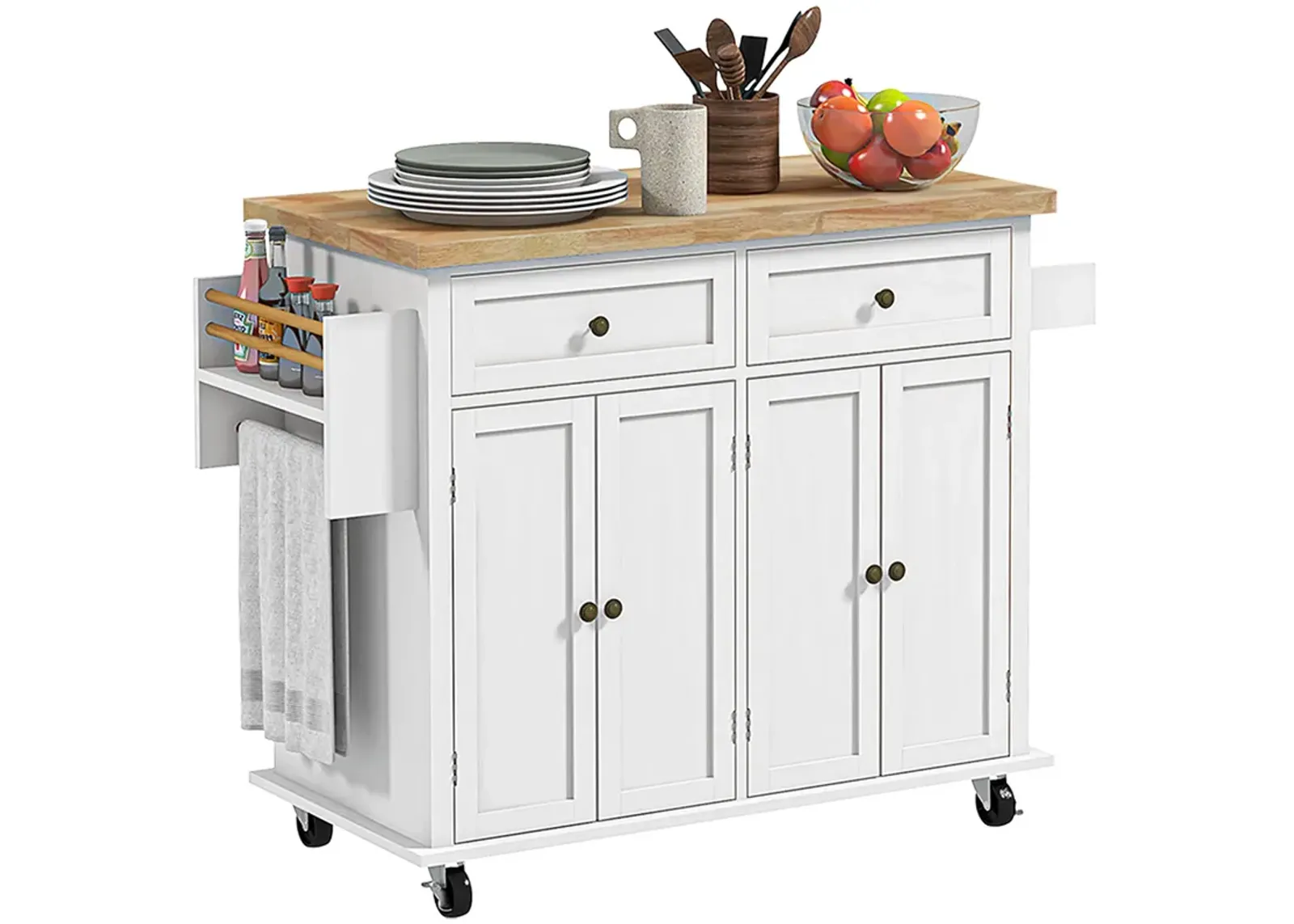 Rolling Kitchen Microwave Island with Flexible Storage Shelf Unit and Drawers