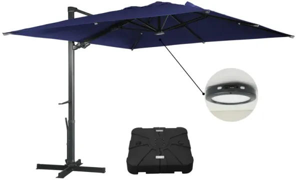 MONDAWE 10 ft. x 13 ft. Aluminum Frame Cantilever Patio Umbrella with LED Light, Large Canopy Offset Umbrella, 360-degree Rotation, 2 in 1 Crank Handle