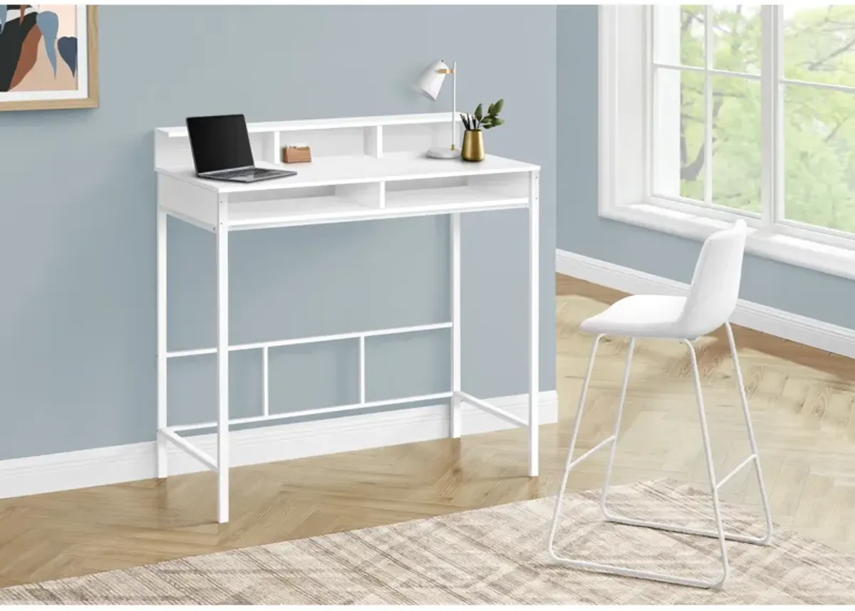 Monarch Specialties I 7701 Computer Desk, Home Office, Standing, Storage Shelves, 48"L, Work, Laptop, Metal, Laminate, White, Contemporary, Modern