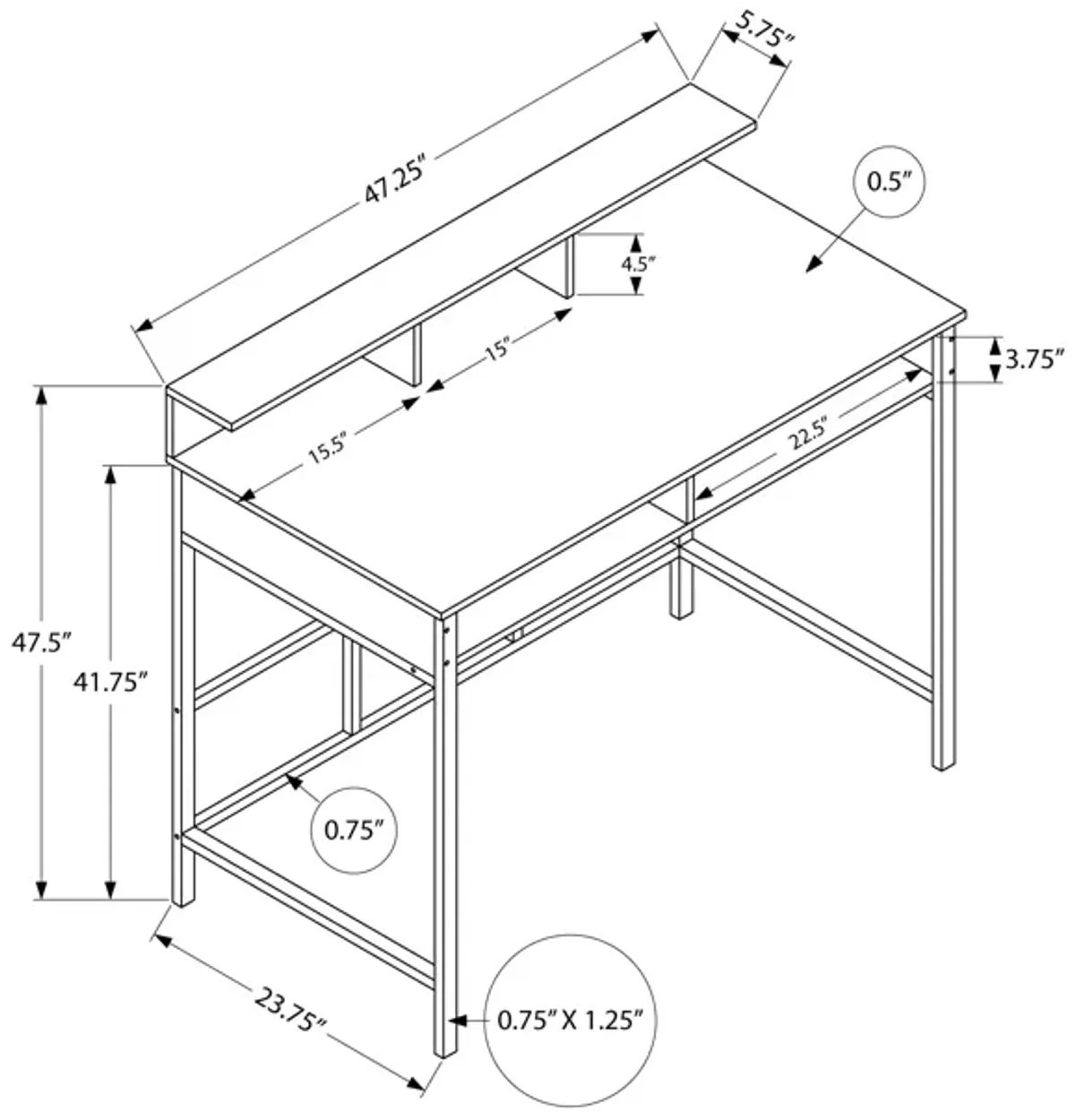 Monarch Specialties I 7701 Computer Desk, Home Office, Standing, Storage Shelves, 48"L, Work, Laptop, Metal, Laminate, White, Contemporary, Modern