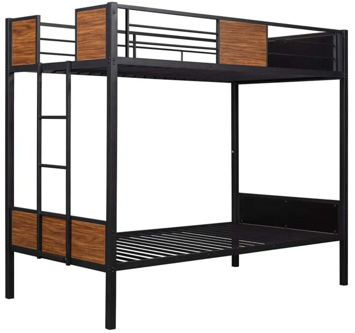 Twin-Over-Twin Bunk Bed Modern Style Steel Frame Bunk Bed With Safety Rail, Built-In Ladder