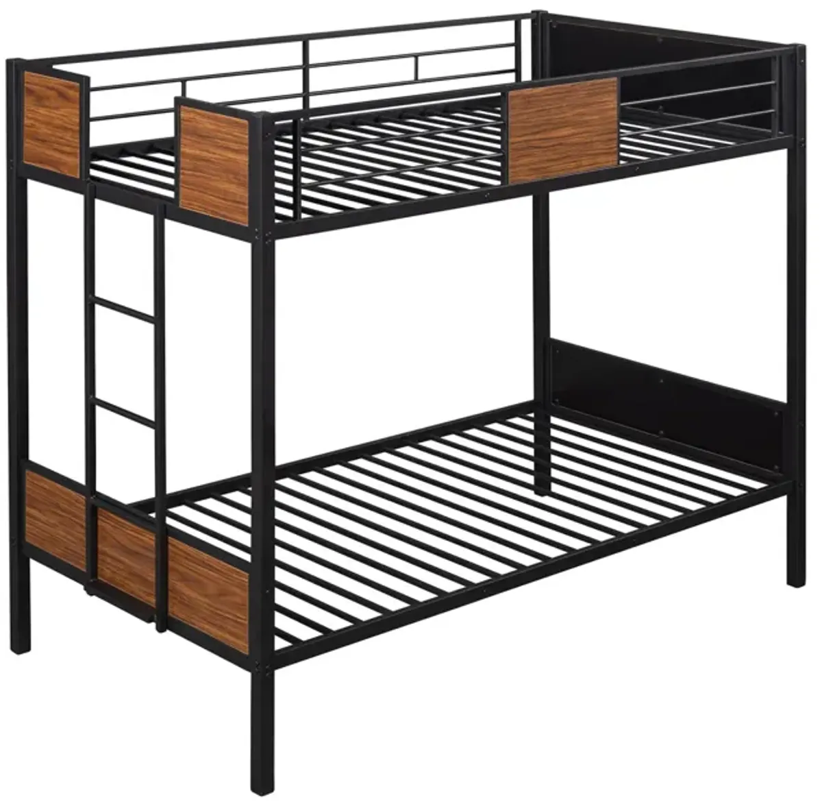 Twin-Over-Twin Bunk Bed Modern Style Steel Frame Bunk Bed With Safety Rail, Built-In Ladder