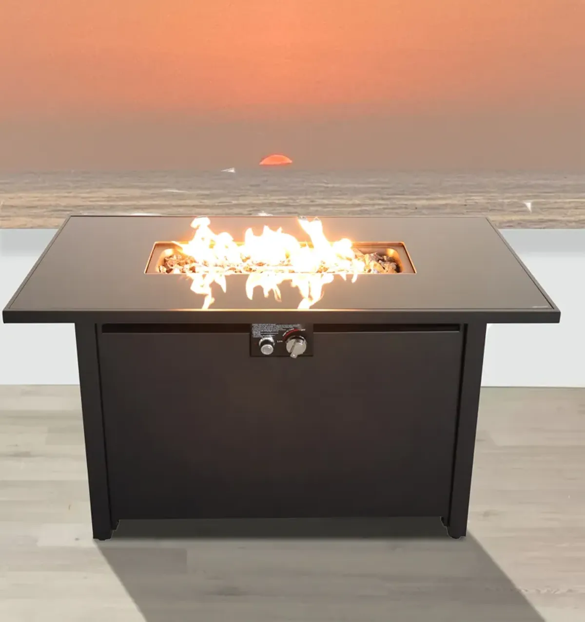 Living Source International 25'' x 42'' Rectangle Fire Pit Table with Hidden Fuel Tank (Black)