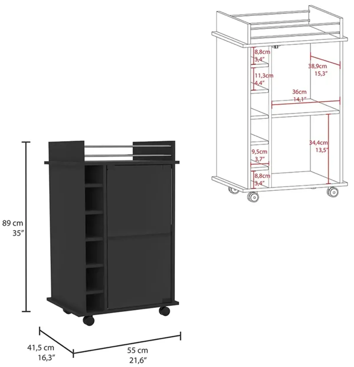 Bar Cart Baltimore, Living Room, Black