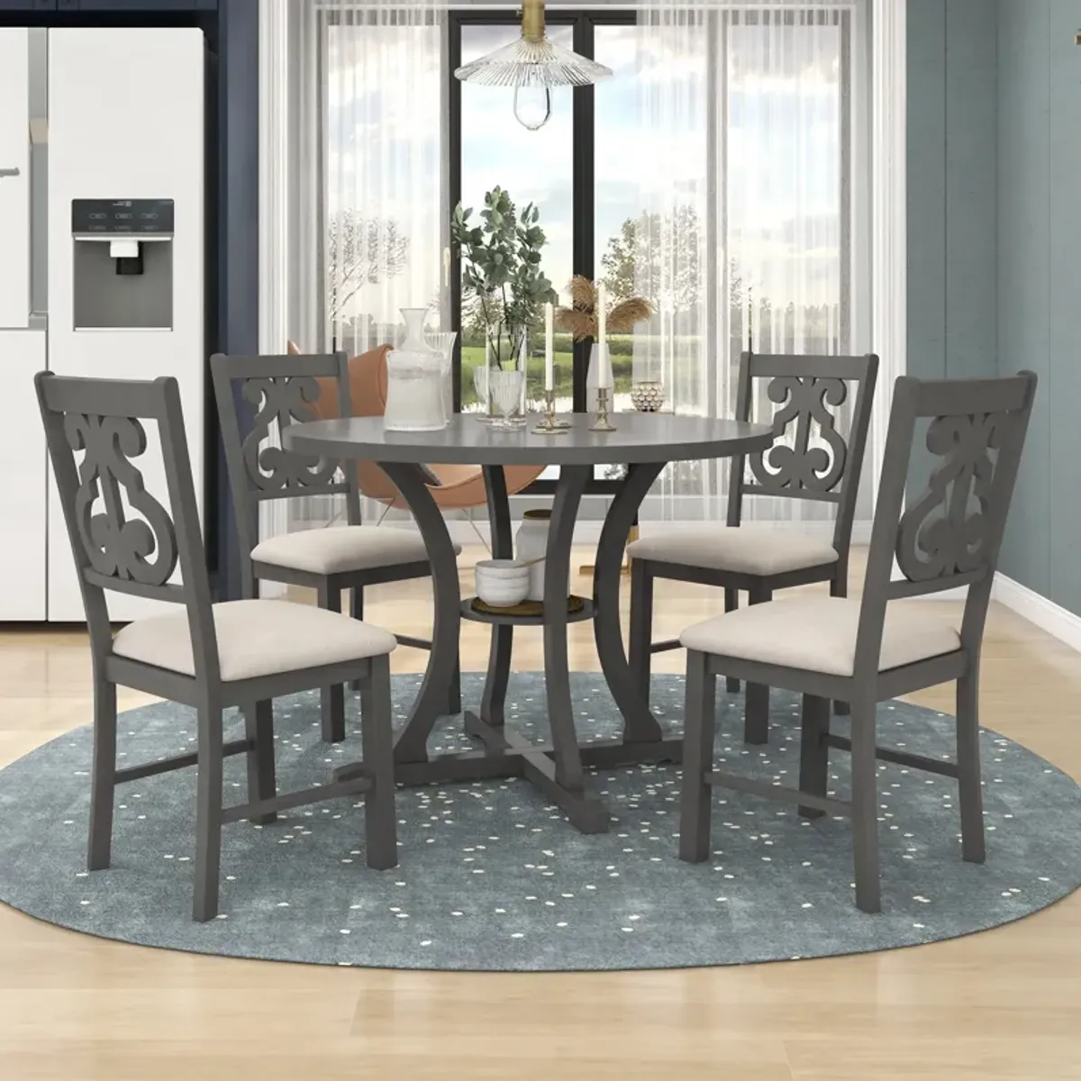 Merax Modern Round Dining Table and Chairs Set