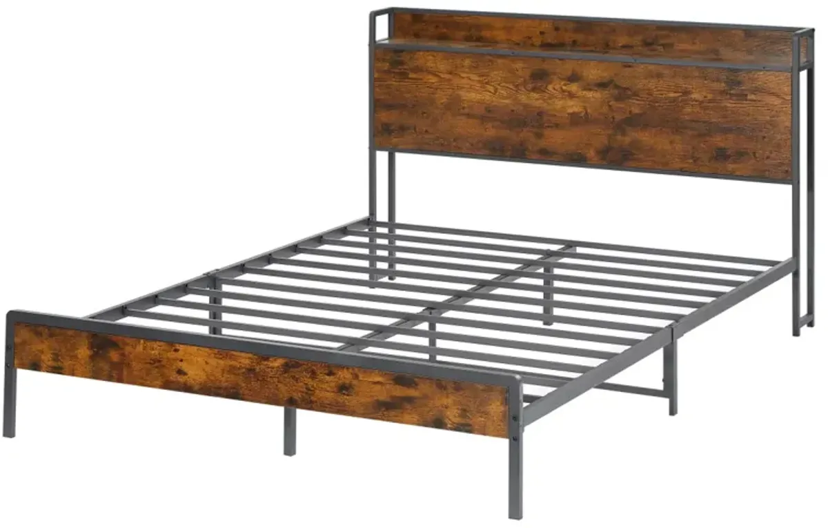 Bed Frame With Charging Station Queen Size, 87.80" L X 61.80" W X 39.2" H