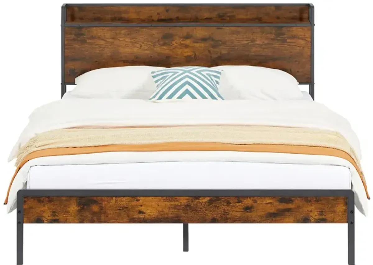 Bed Frame With Charging Station Queen Size, 87.80" L X 61.80" W X 39.2" H