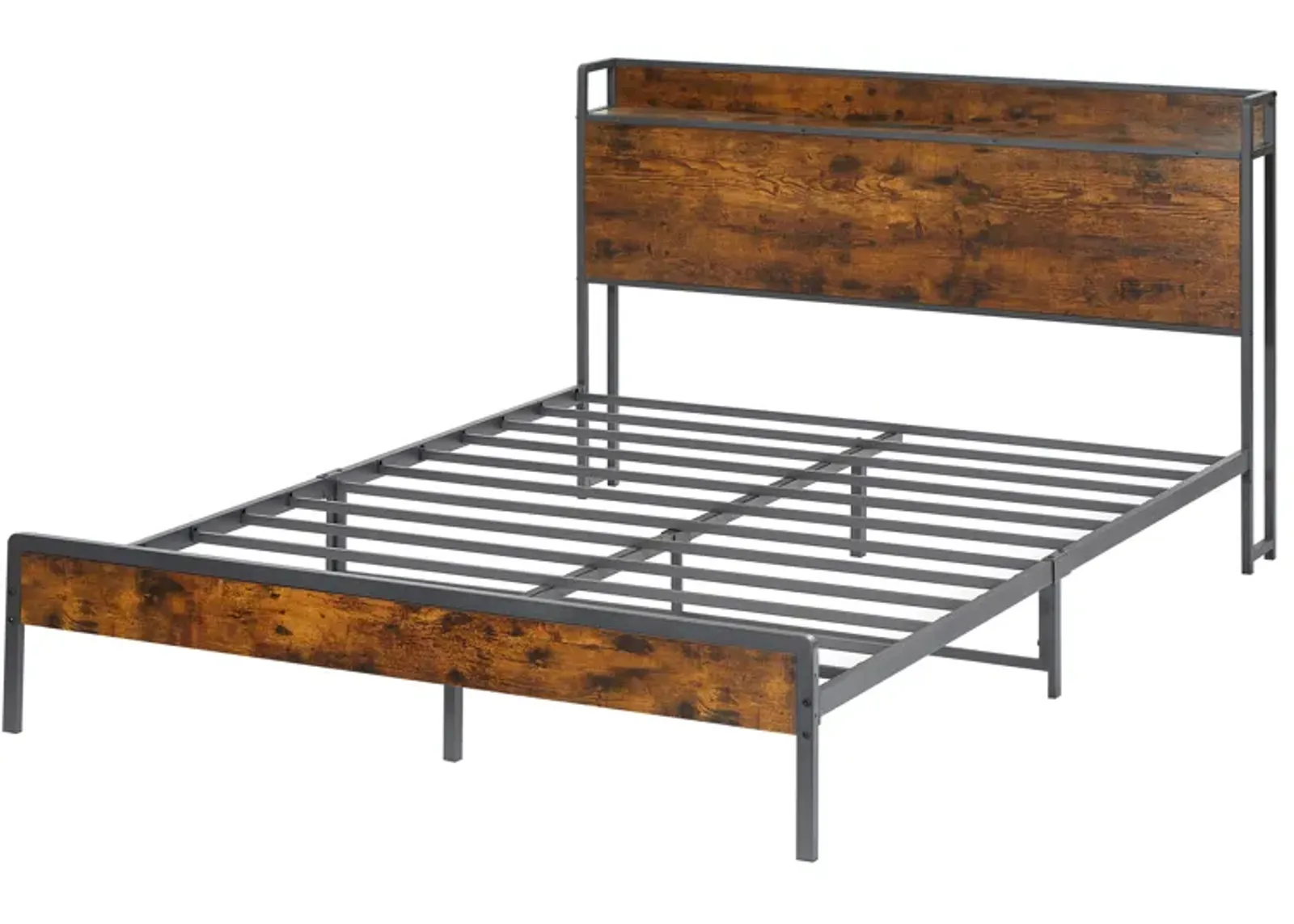 Bed Frame With Charging Station Queen Size, 87.80" L X 61.80" W X 39.2" H