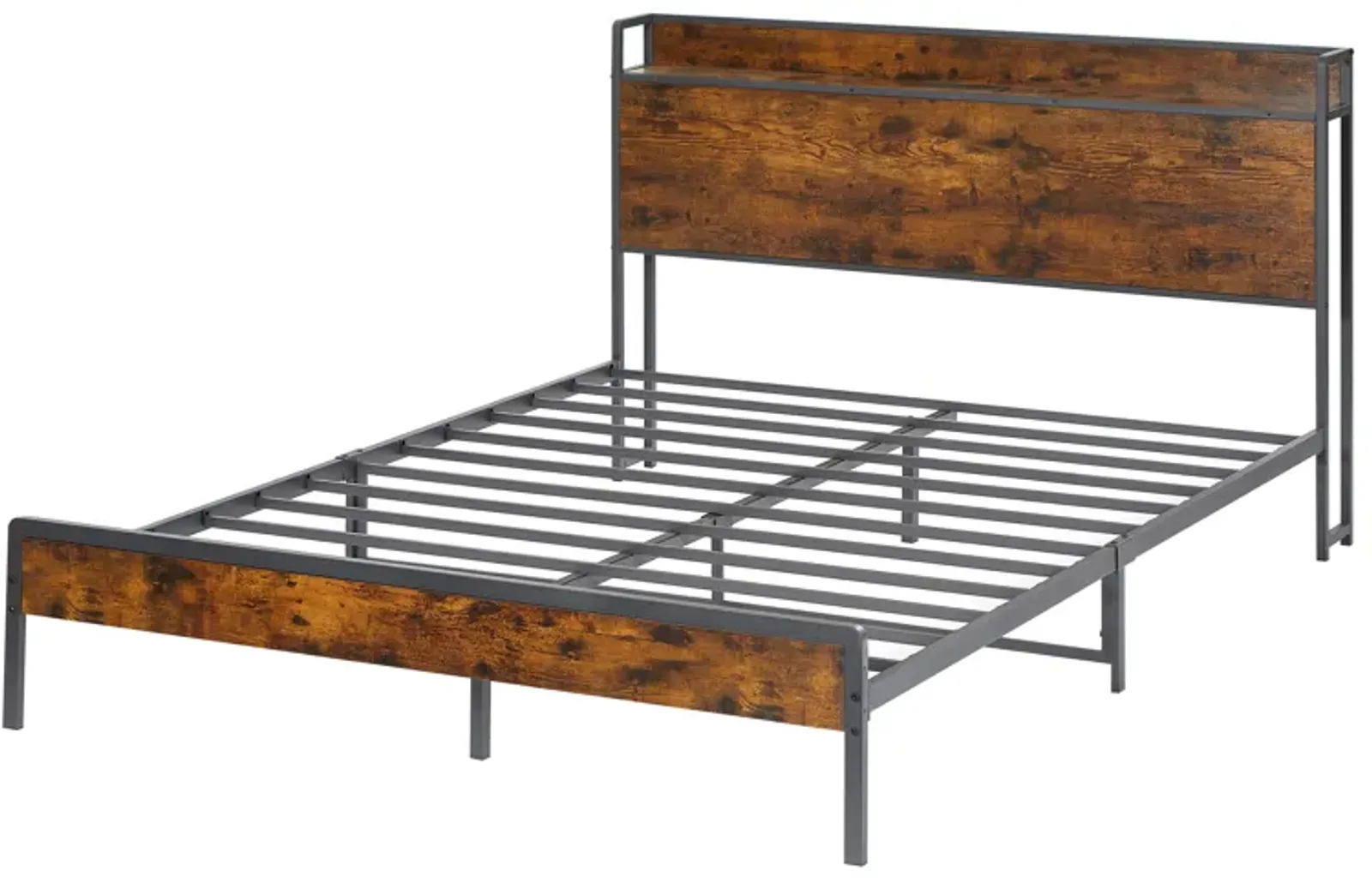 Bed Frame With Charging Station Queen Size, 87.80" L X 61.80" W X 39.2" H