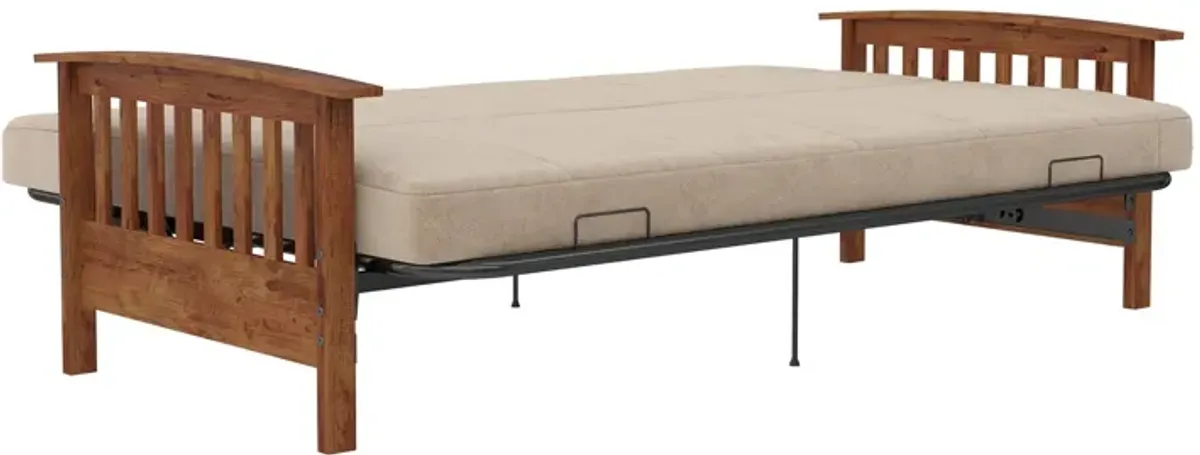 Mili Walnut Wood Arm Metal Futon Frame with 6-Inch Mattress