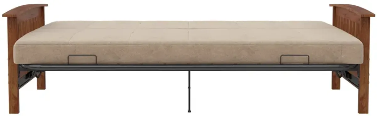 Mili Walnut Wood Arm Metal Futon Frame with 6-Inch Mattress