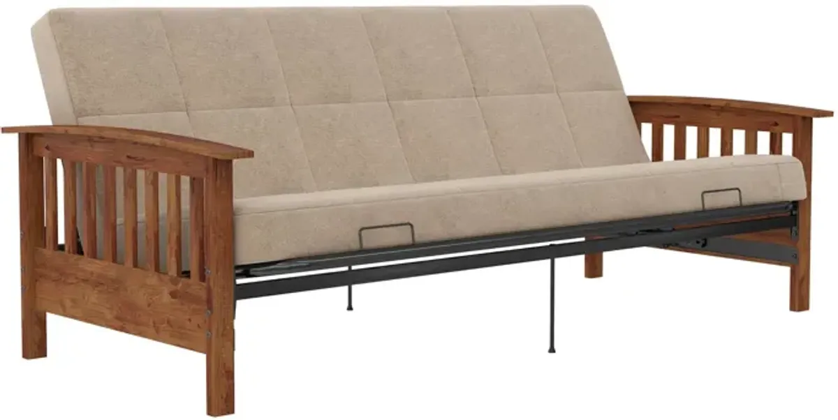 Mili Walnut Wood Arm Metal Futon Frame with 6-Inch Mattress