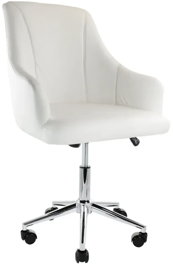Elama Adjustable Faux Leather Rolling Office Chair in White with Chrome Finish
