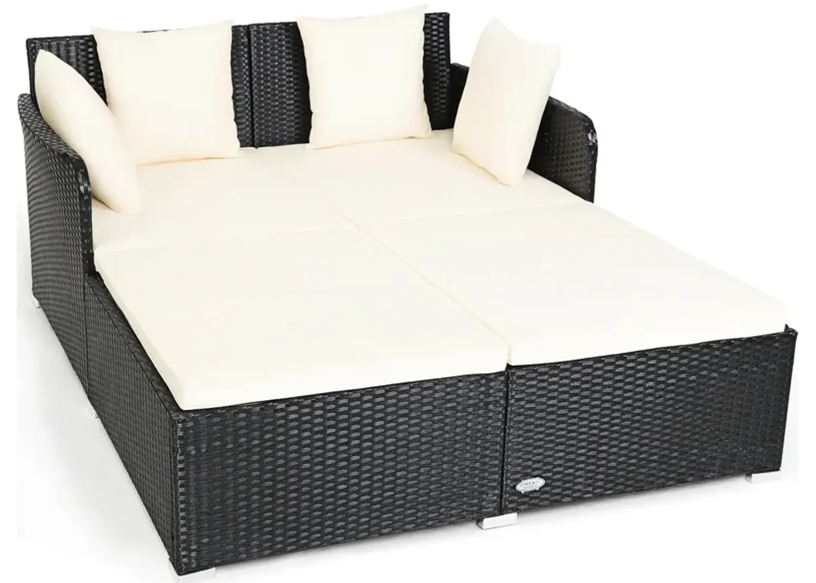 Spacious Outdoor Rattan Daybed with Upholstered Cushions and Pillows