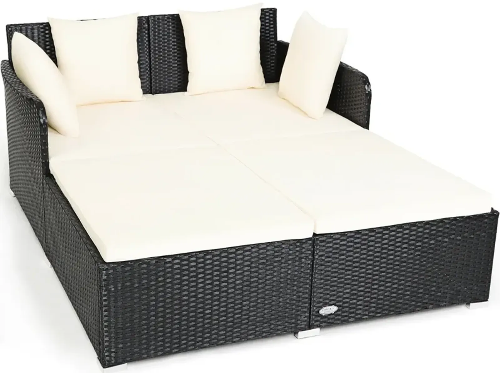 Spacious Outdoor Rattan Daybed with Upholstered Cushions and Pillows