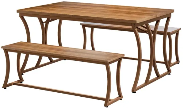 51'' Rectangular Kitchen Table Set for 4-6, 4-Piece Dining Table Set with 2 Benches & Table Runner, Farmhouse Kitchen Table Set for Kitchen, Dining Room