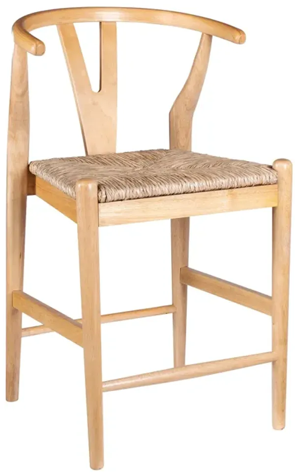 Cera Counter Stool Chair Set of 2, Handwoven Rope, Natural Brown Wood - Benzara