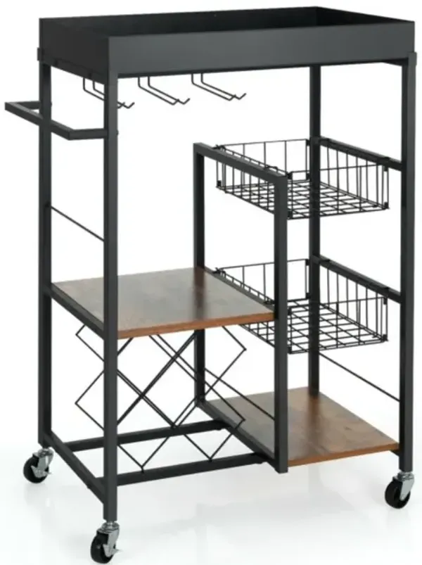 Hivvago Kitchen Island Cart on Wheels with Removable Top and Wine Rack