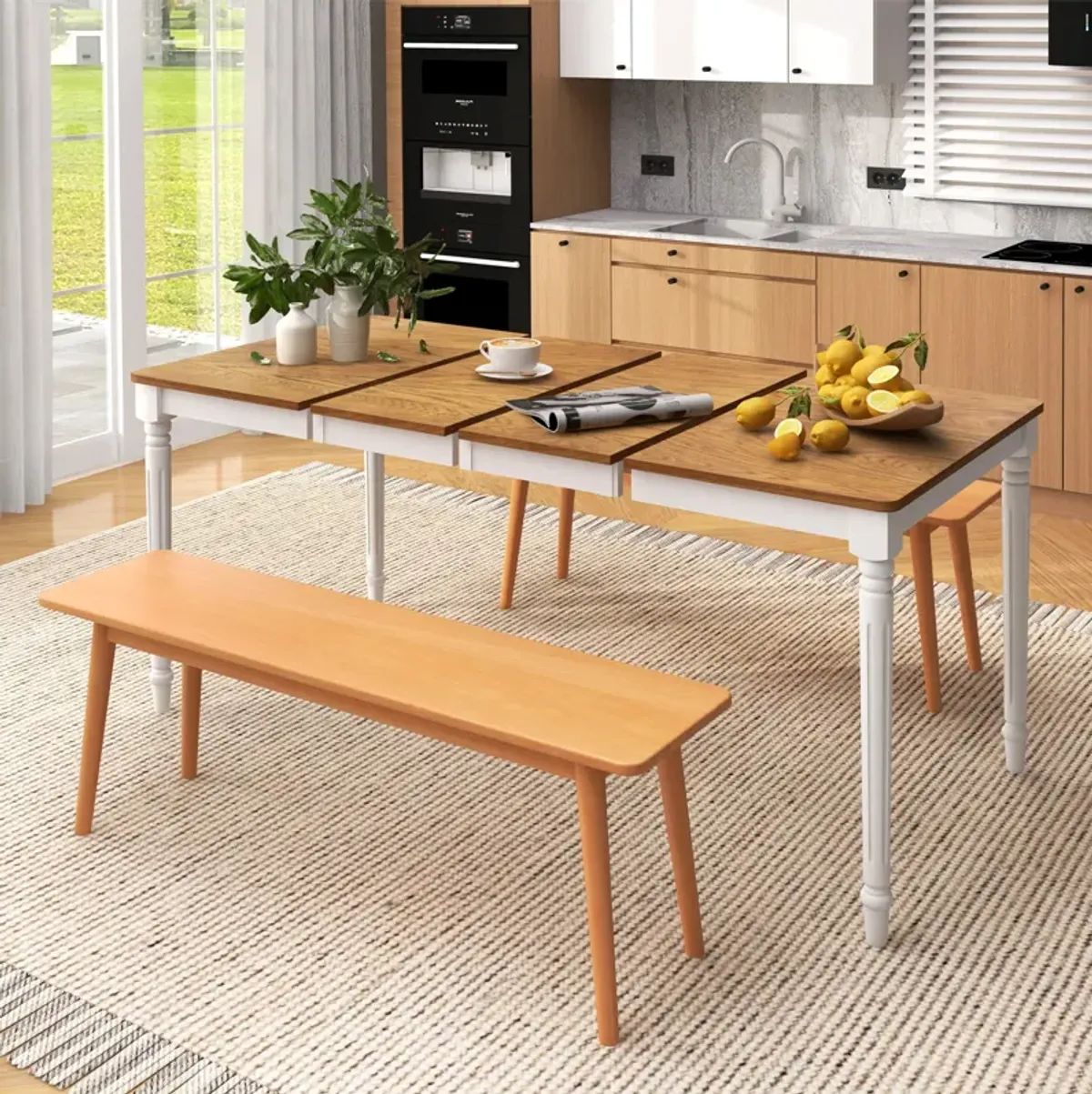 Extendable Dining Table with Rubber Wood Legs for 4-8 People