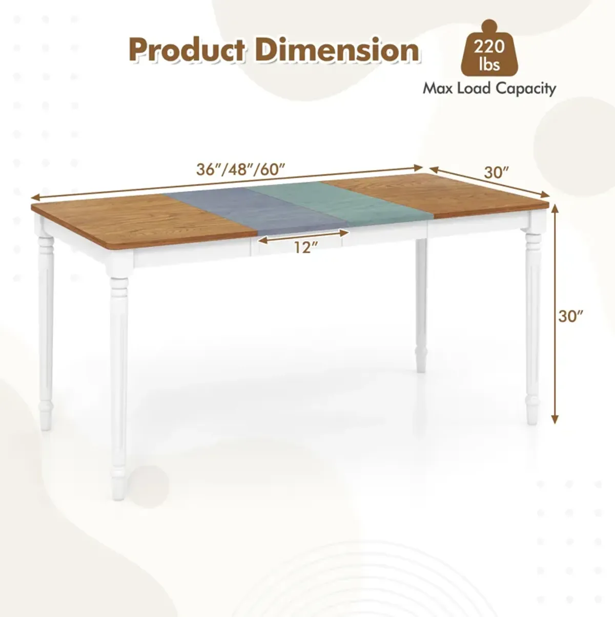 Extendable Dining Table with Rubber Wood Legs for 4-8 People