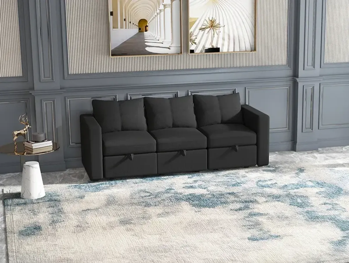 Livelylodge Modular 3-Seat Sofa with Wooden Frame and Pull-Out Bed,  Convertible Sectional Sofa for Living Room, Available in Black, White, and Gray 85" L x 30.5" W x 34" H.