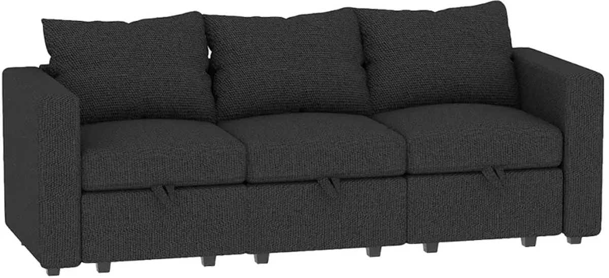 Livelylodge Modular 3-Seat Sofa with Wooden Frame and Pull-Out Bed,  Convertible Sectional Sofa for Living Room, Available in Black, White, and Gray 85" L x 30.5" W x 34" H.