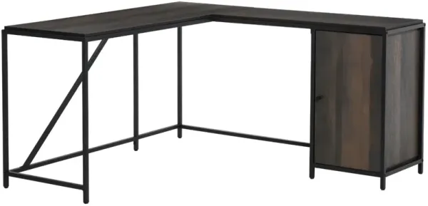 Brown Corner Workstation: L-Shaped Desk with Storage Cabinet