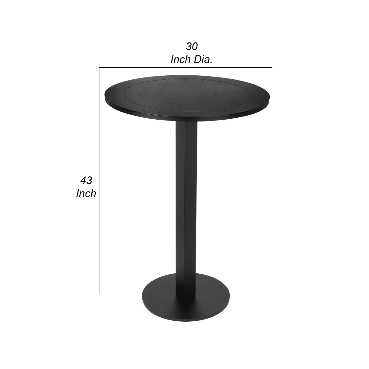 Ollie 48 Inch Patio Dining Table, Aluminum Frame and Round Tabletop, Black-Benzara