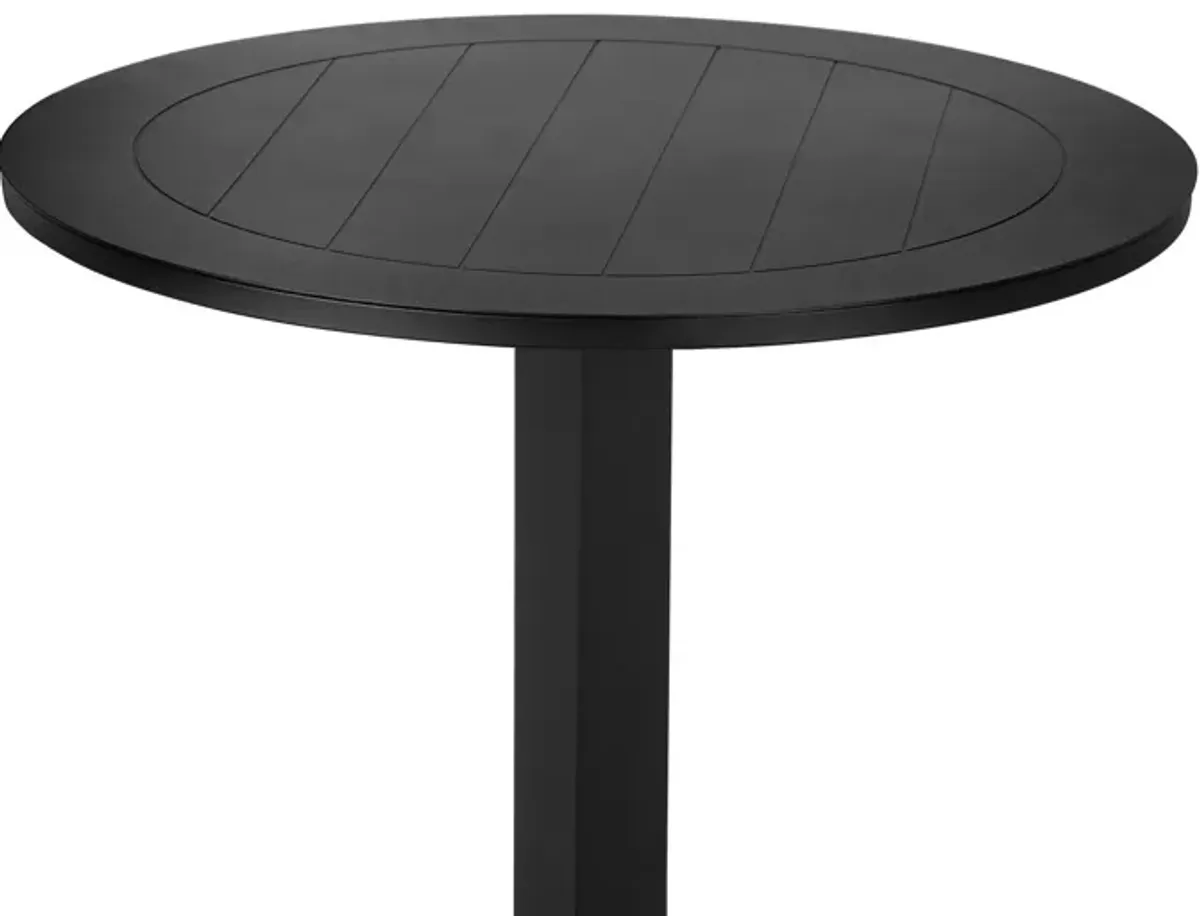 Ollie 48 Inch Patio Dining Table, Aluminum Frame and Round Tabletop, Black-Benzara