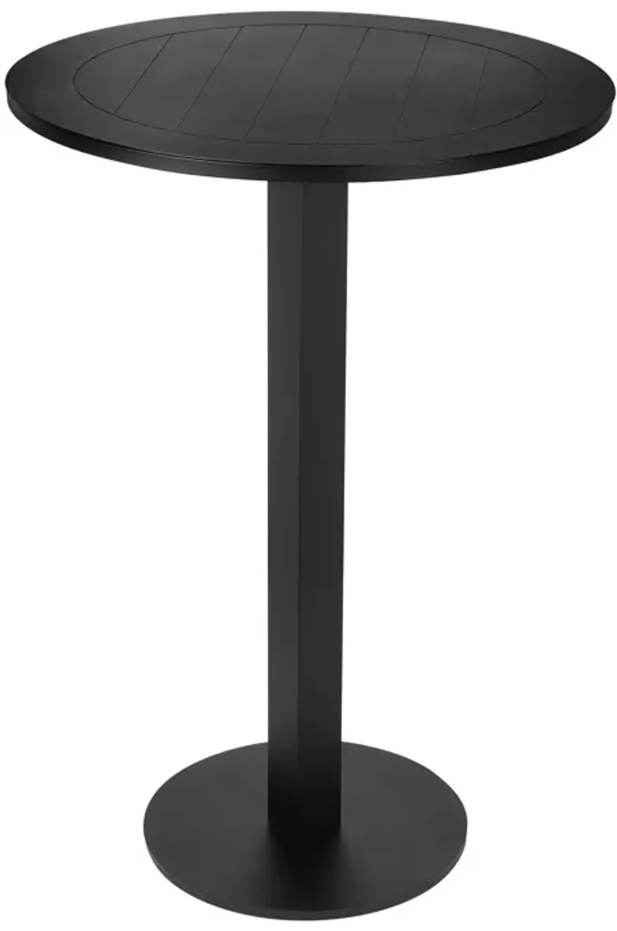 Ollie 48 Inch Patio Dining Table, Aluminum Frame and Round Tabletop, Black-Benzara