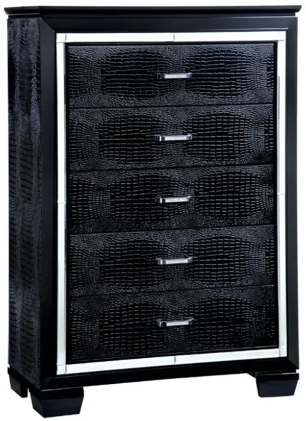 Crocodile Textured Wooden 5 Drawer Chest, Black
