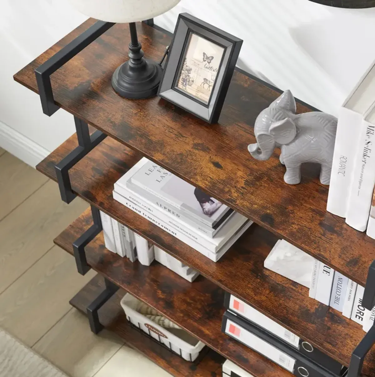 Rustic Wood Metal Bookcase for Home & Office