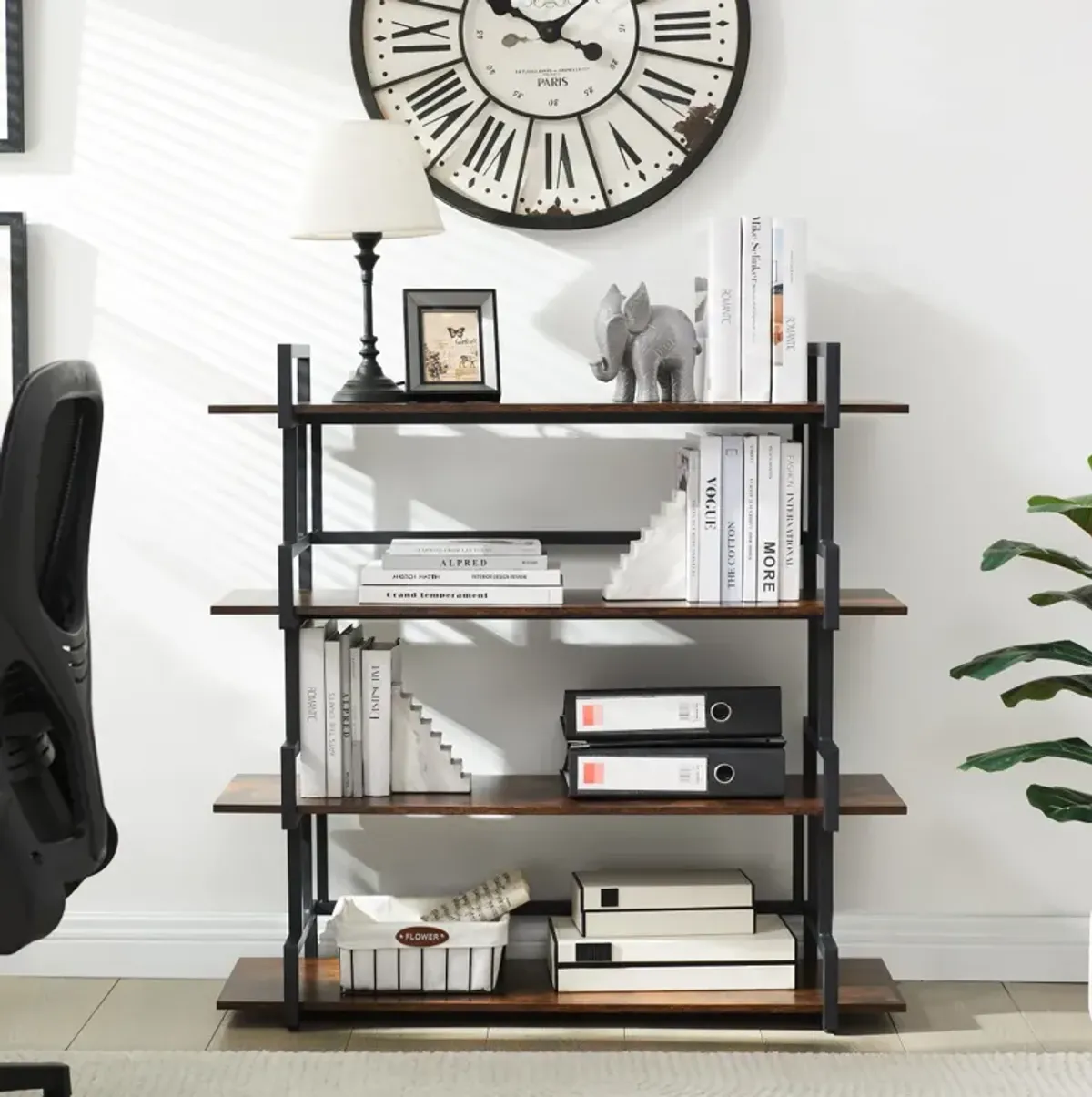 Rustic Wood Metal Bookcase for Home & Office