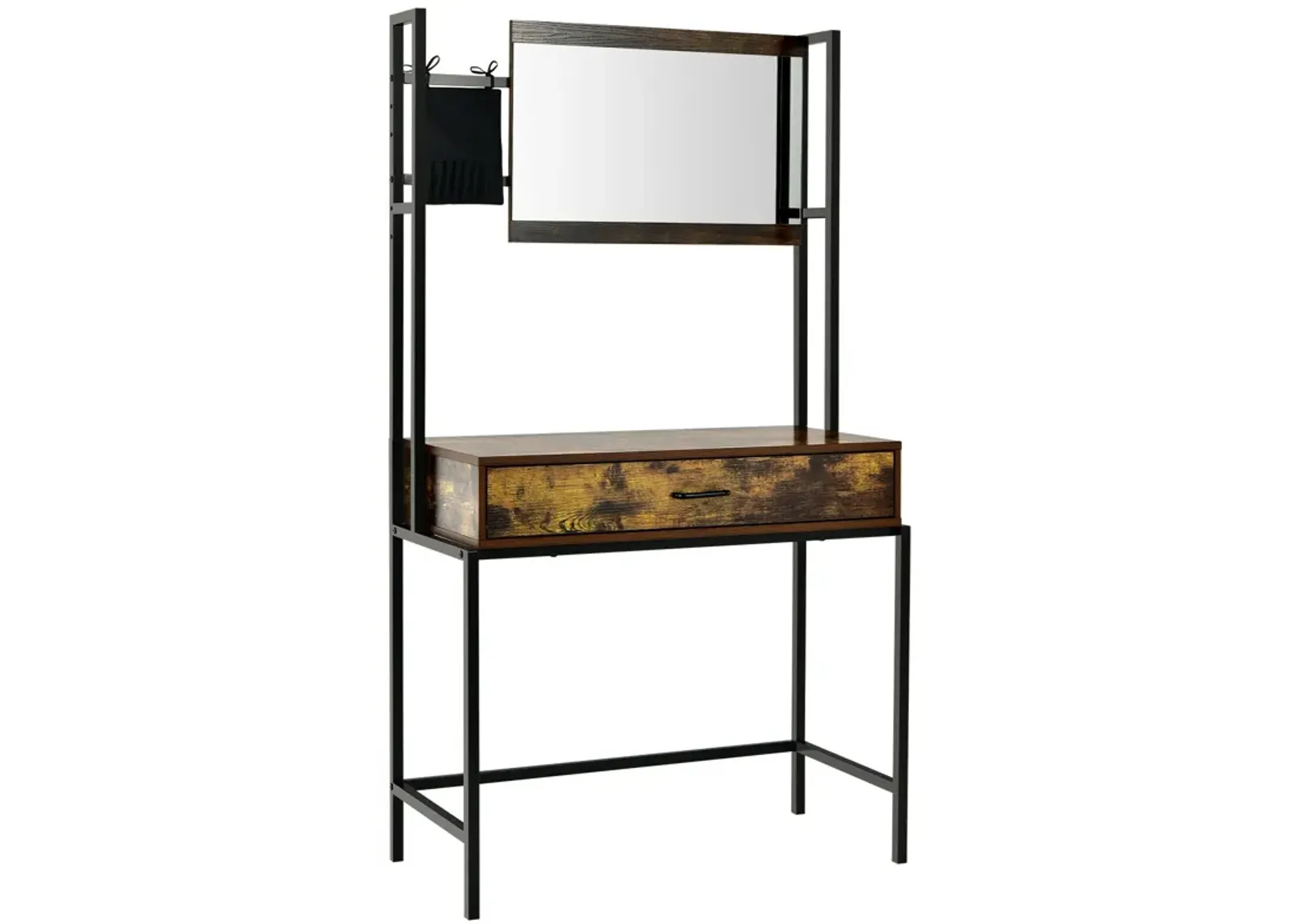 Industrial Vanity Table with 3-Height Adjustable Mirror Bag