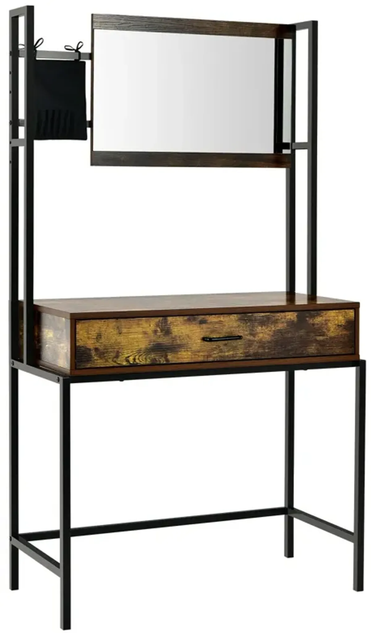 Industrial Vanity Table with 3-Height Adjustable Mirror Bag