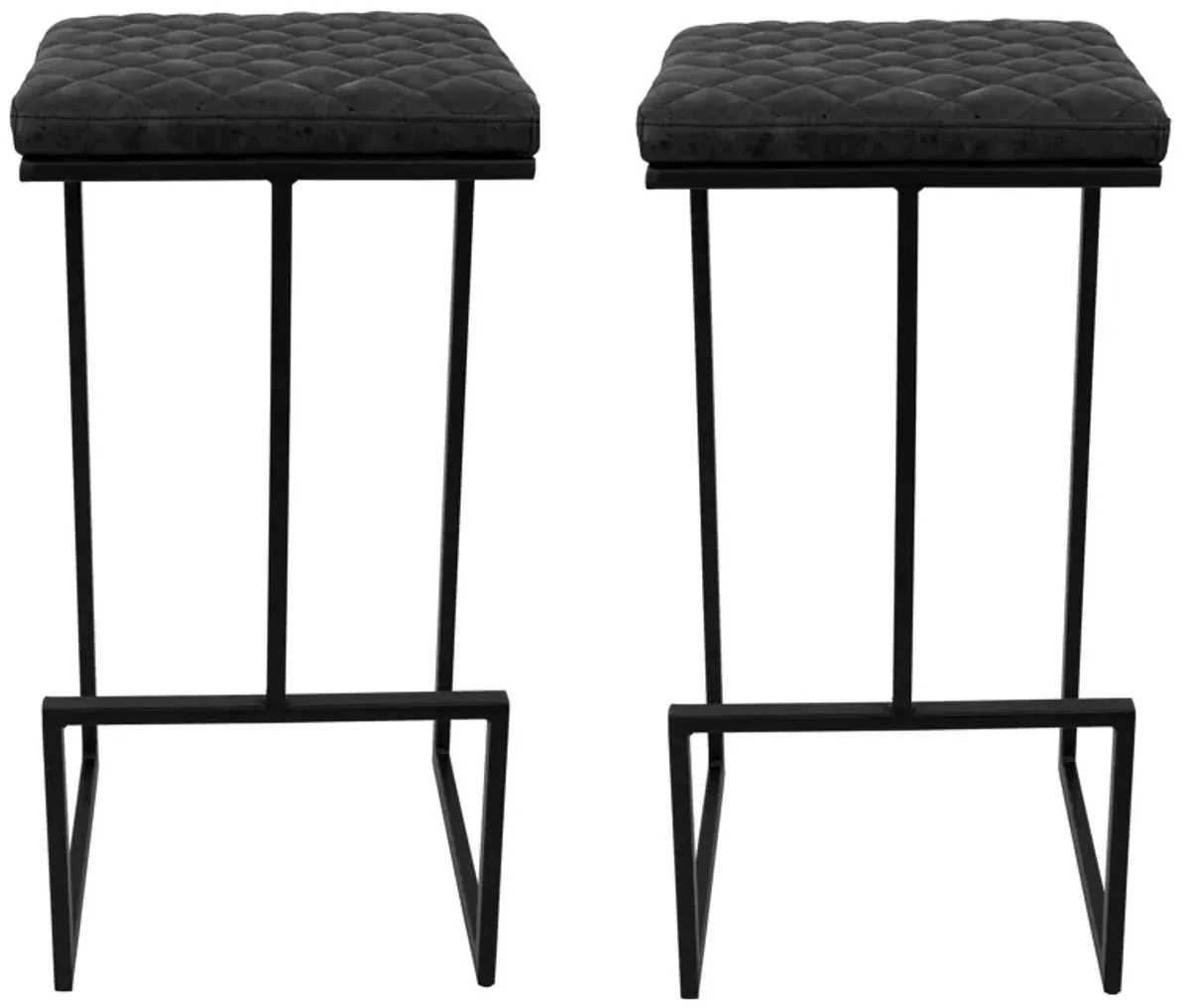 LeisureMod Quincy Quilted Stitched Leather Bar Stools Set of 2 in Peacock Blue