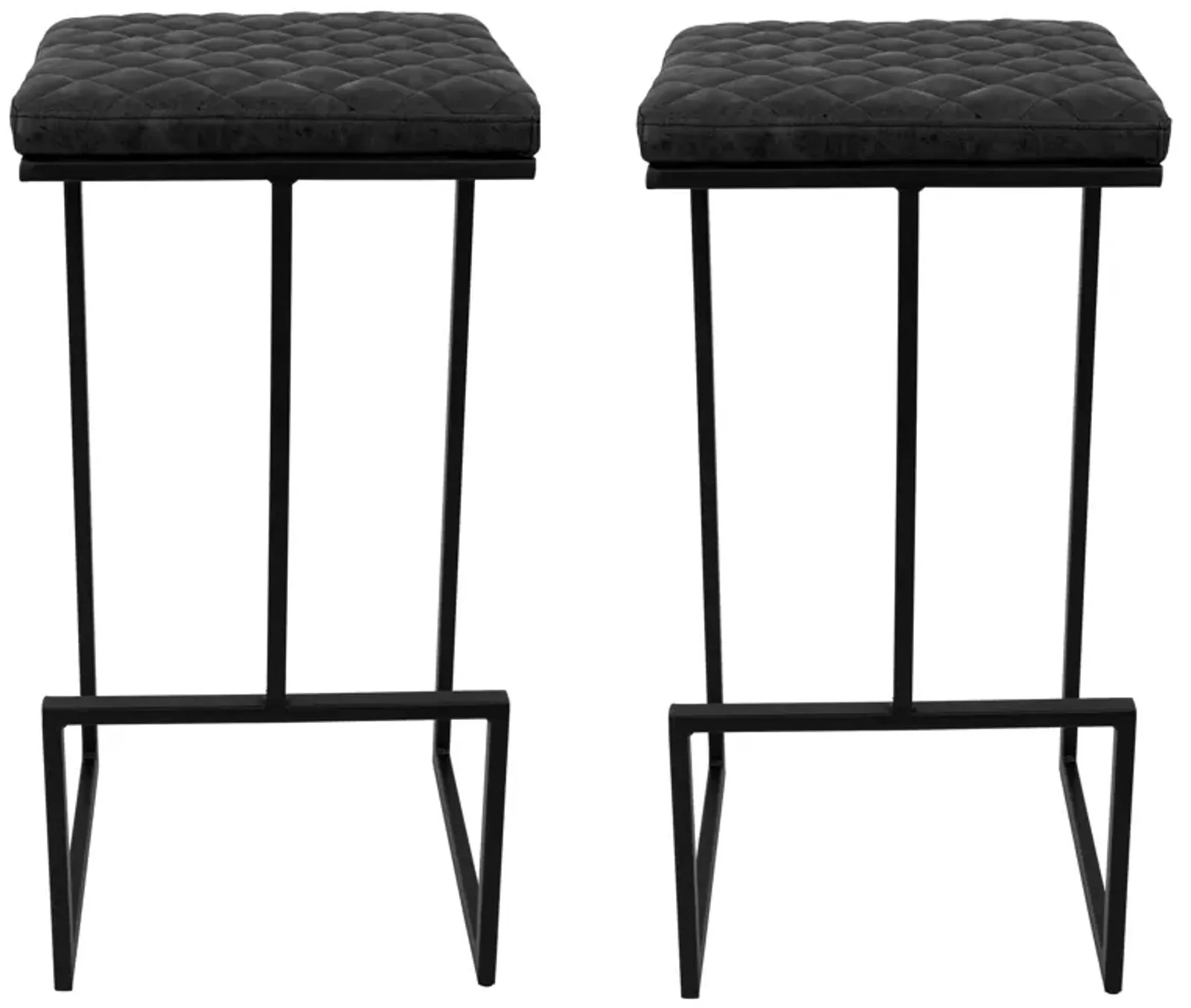 LeisureMod Quincy Quilted Stitched Leather Bar Stools Set of 2 in Peacock Blue