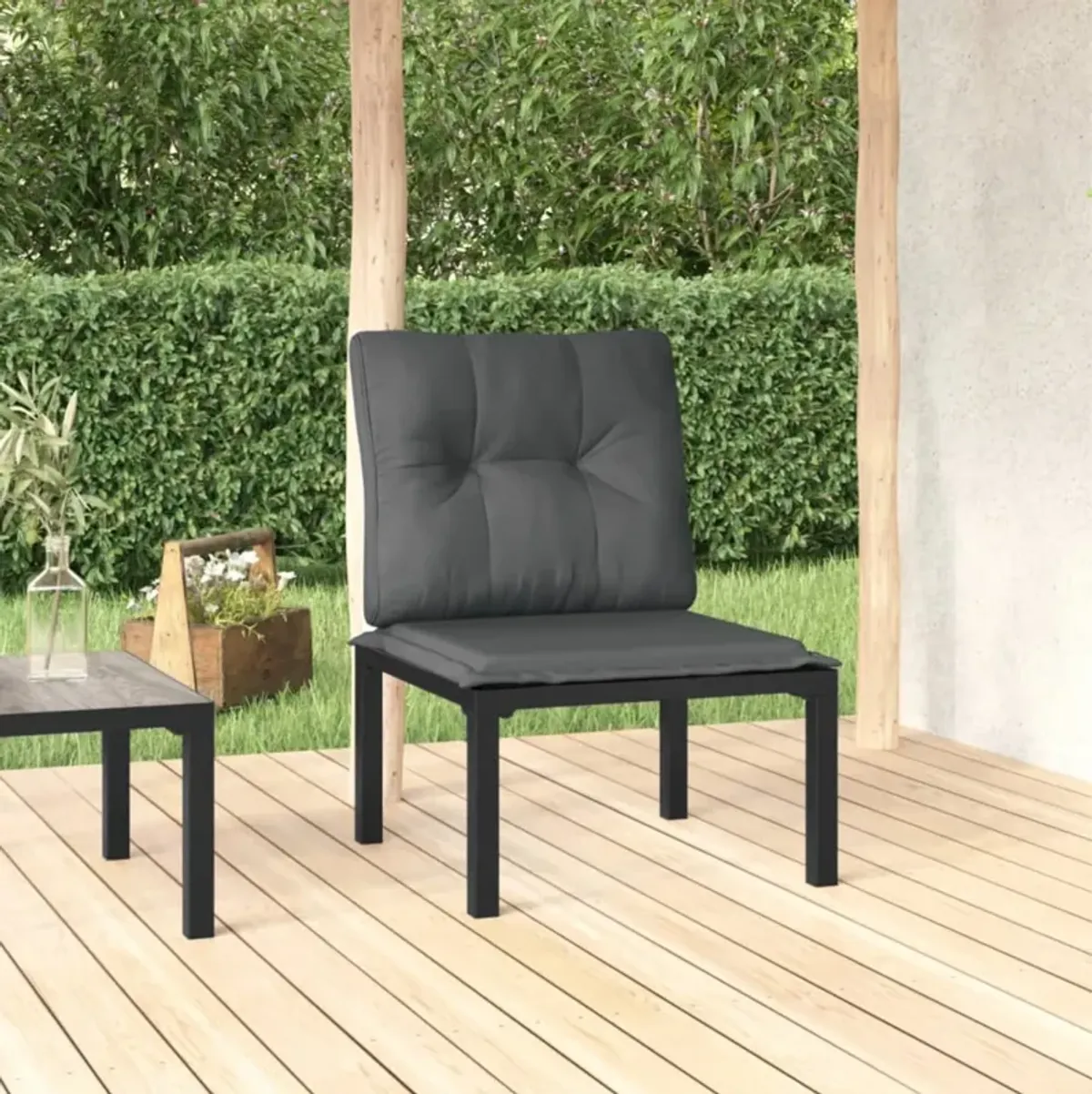 vidaXL Patio Chair with Cushions Black and Gray Poly Rattan