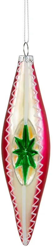 6.75" Red and White Retro Reflector Finial Glass Christmas Ornament