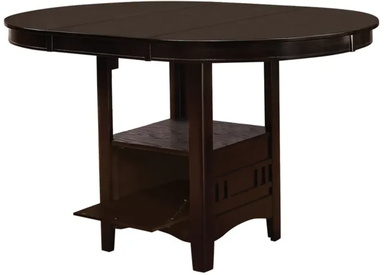 60 Inch Counter Height Table with Storage, Open Shelf, 6 Seater, Brown - Benzara