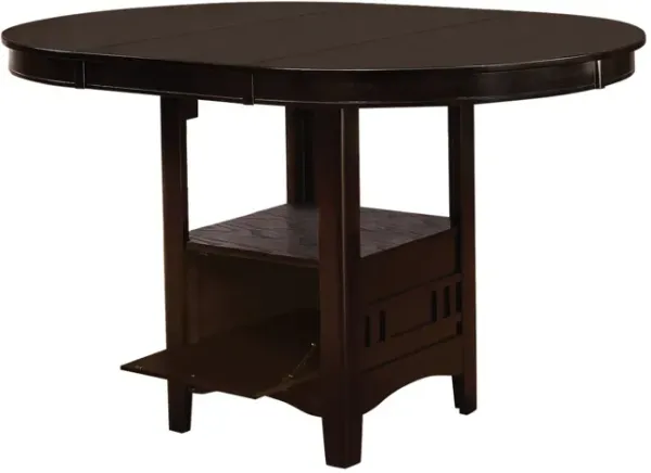 60 Inch Counter Height Table with Storage, Open Shelf, 6 Seater, Brown - Benzara