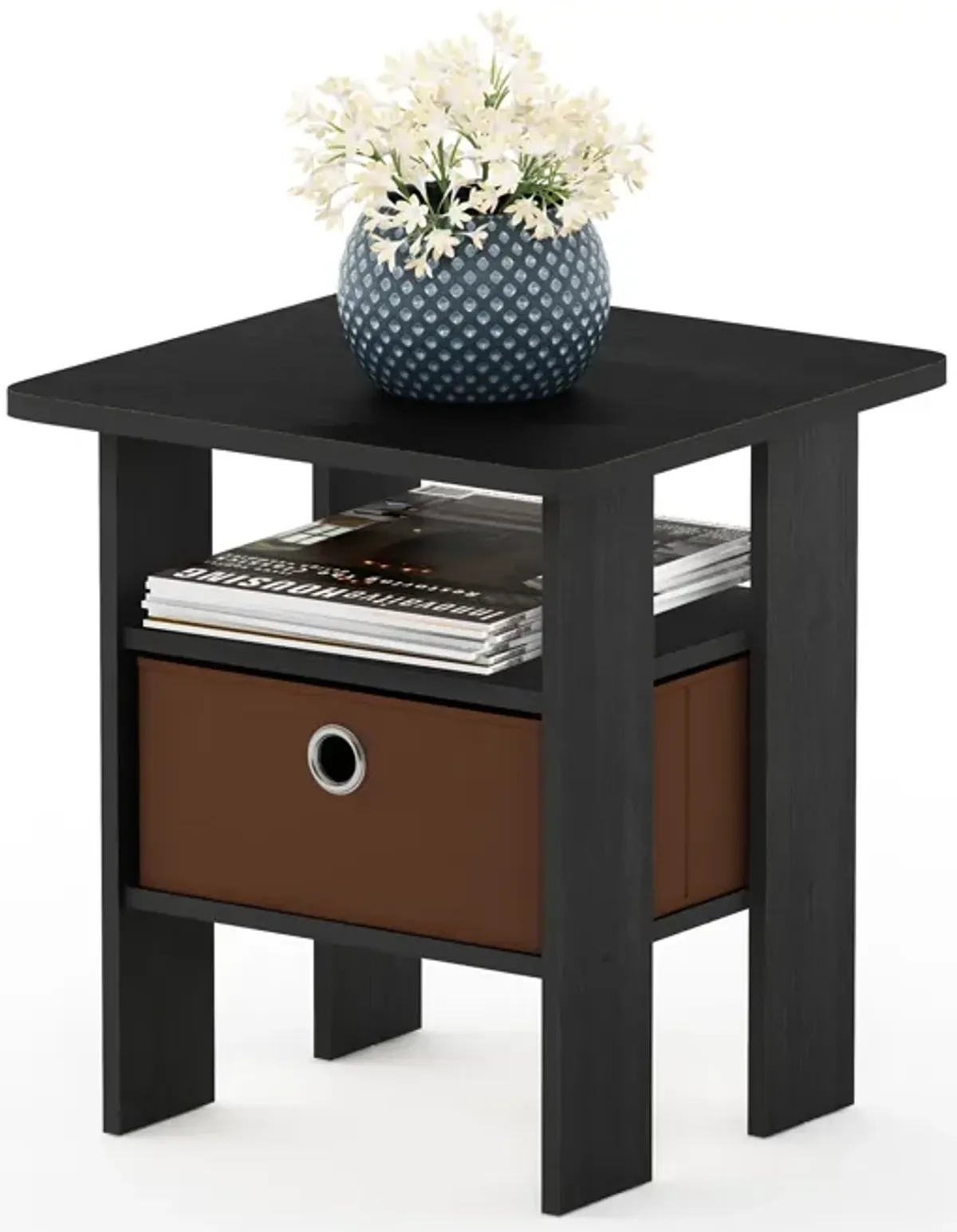 Furinno Andrey End Table / Side Table / Night Stand / Bedside Table with Bin Drawer, Americano/Medium Brown